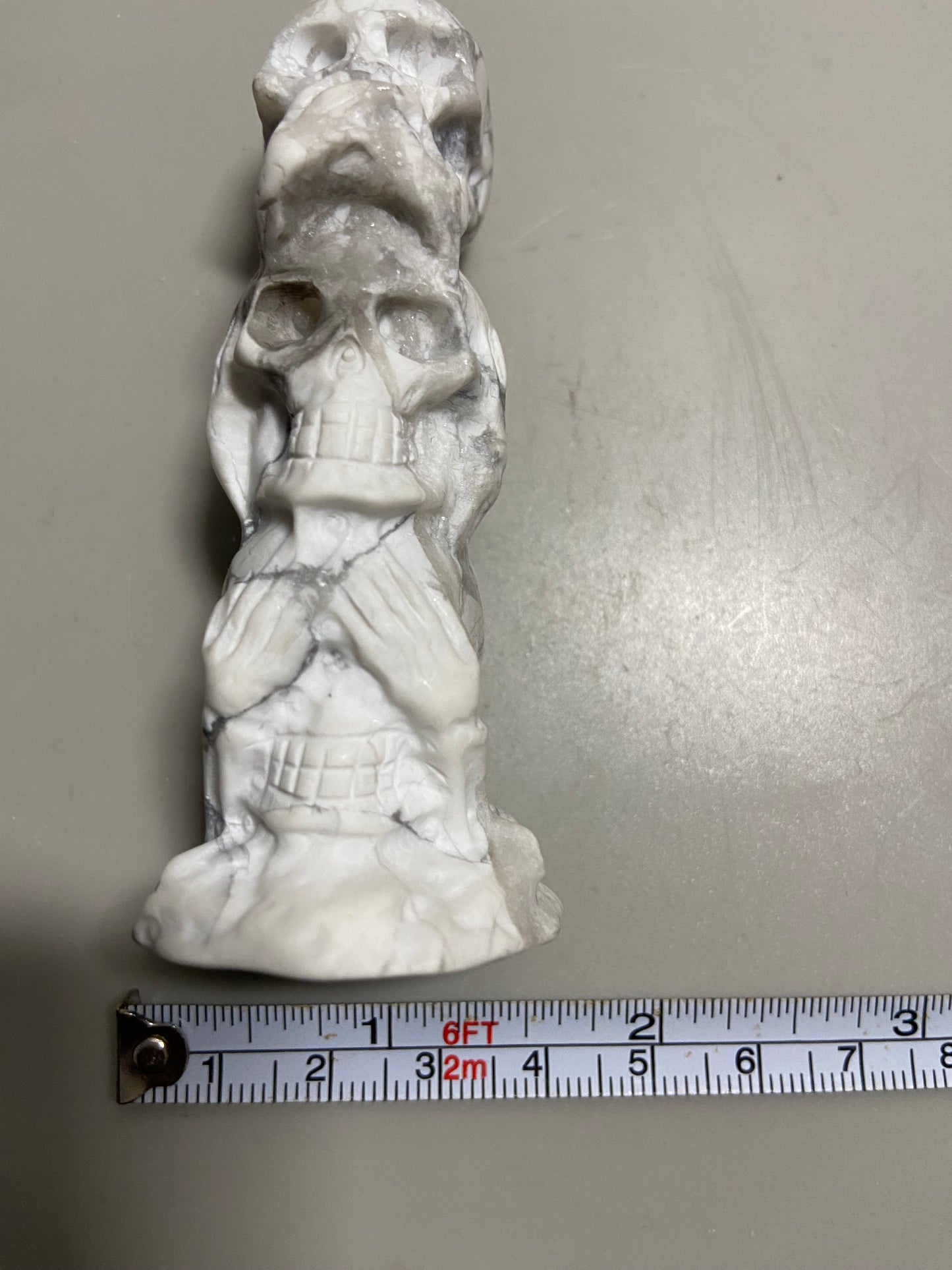 Howlite Hear No Evil See No Evil Speak No Evil Skull Carving