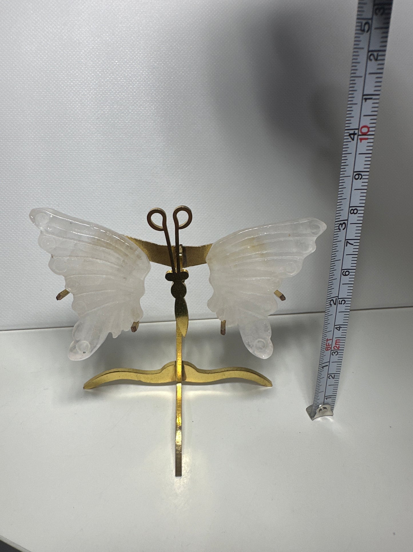 Clear Quartz Small Butterfly Wings Carving with Stand
