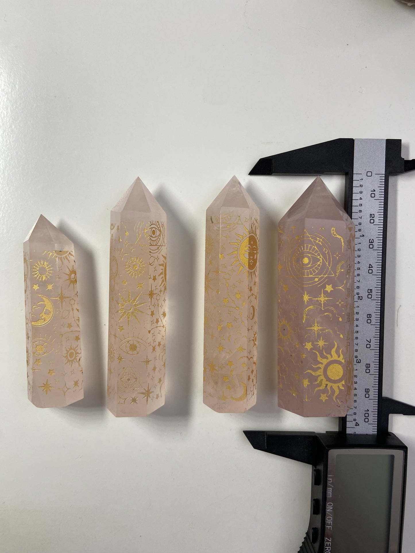 Rose Quarts Towers with Gold Engraving