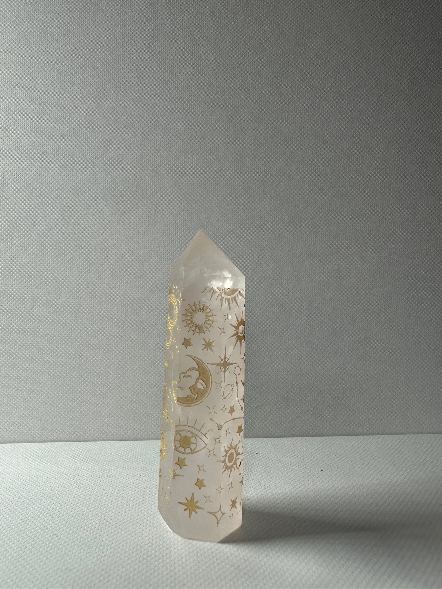 Rose Quarts Towers with Gold Engraving