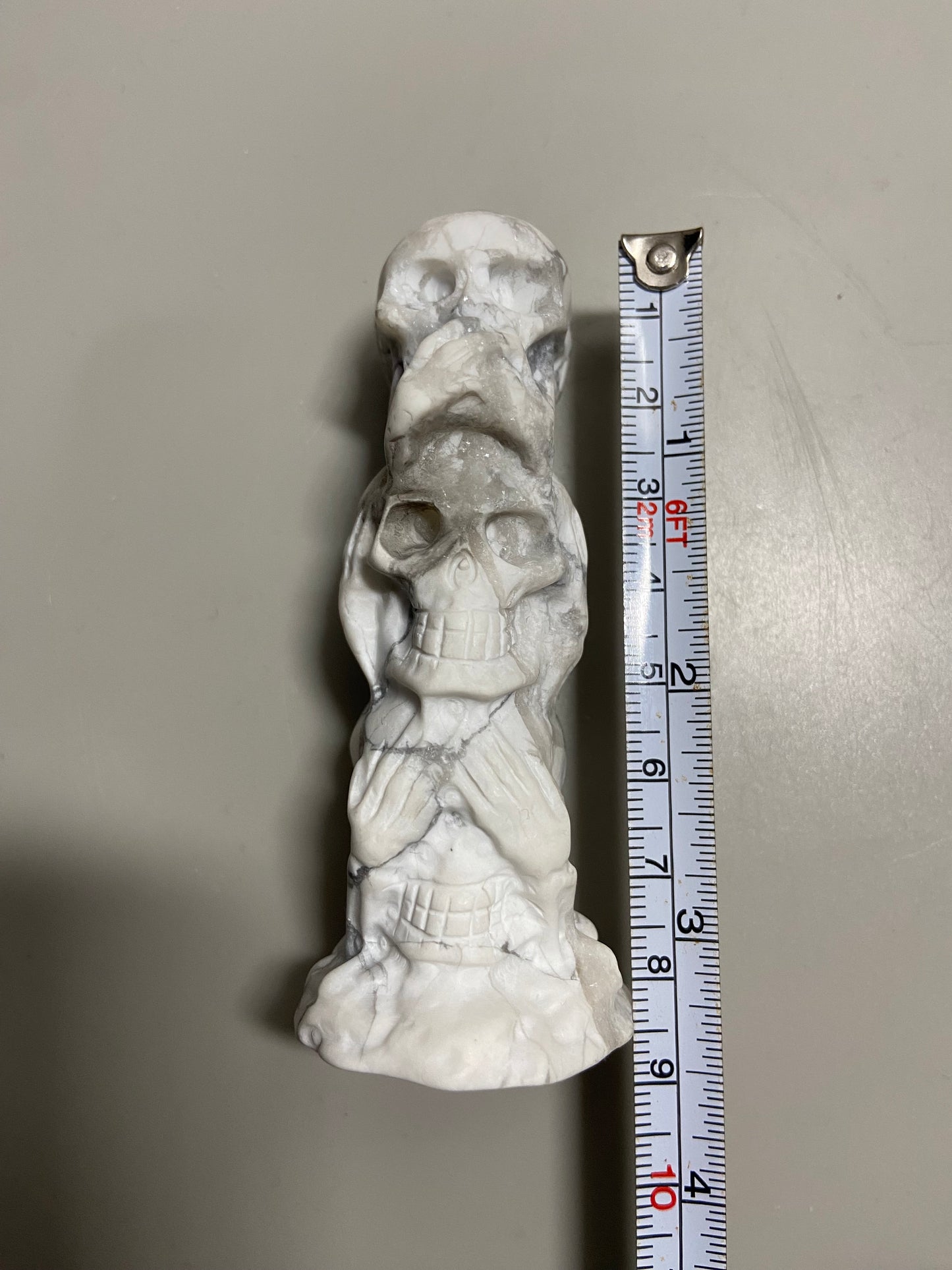 Howlite Hear No Evil See No Evil Speak No Evil Skull Carving
