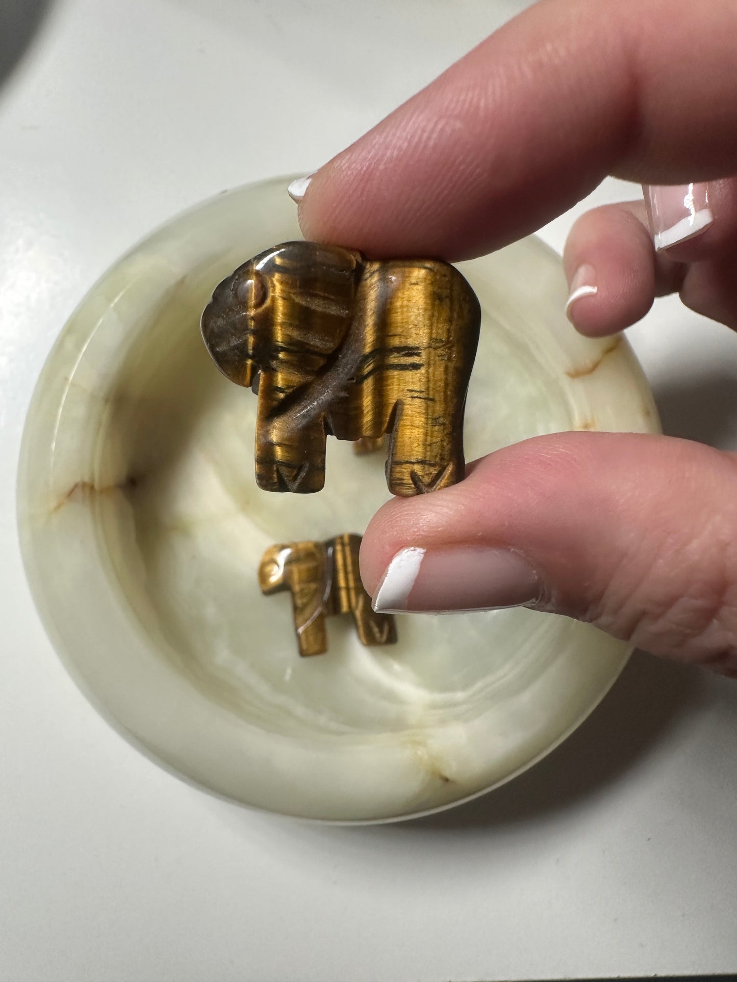 Mini Tigers Eye Elephant Carvings
