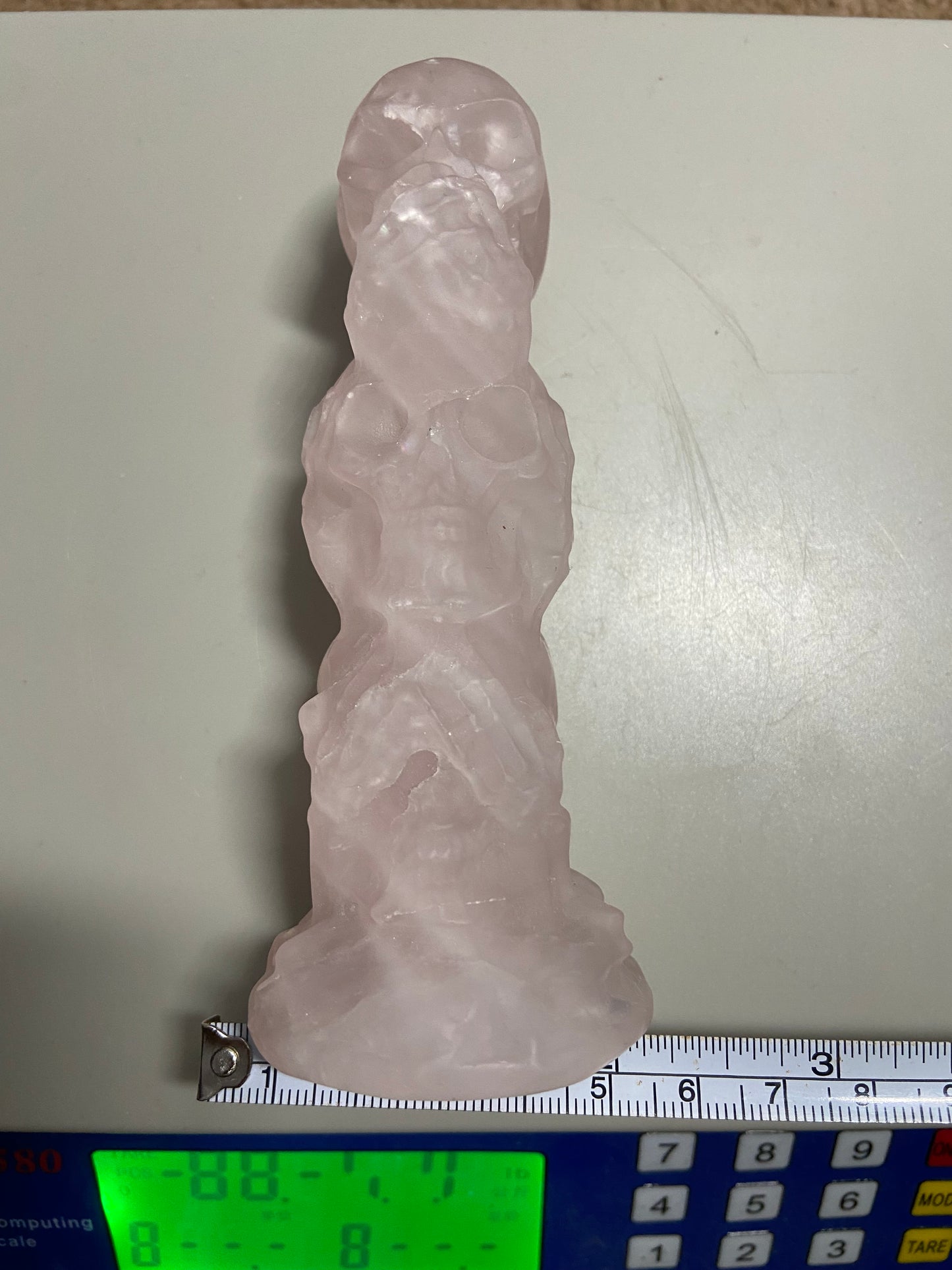 Rose Quartz Hear No Evil See No Evil Speak No Evil Skull Carving