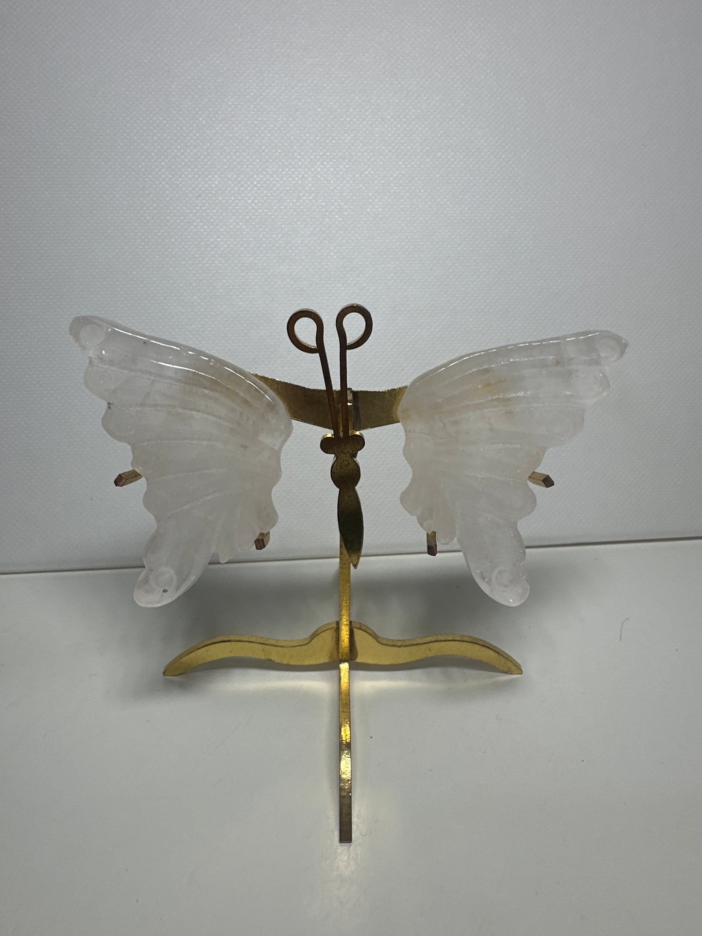 Clear Quartz Small Butterfly Wings Carving with Stand