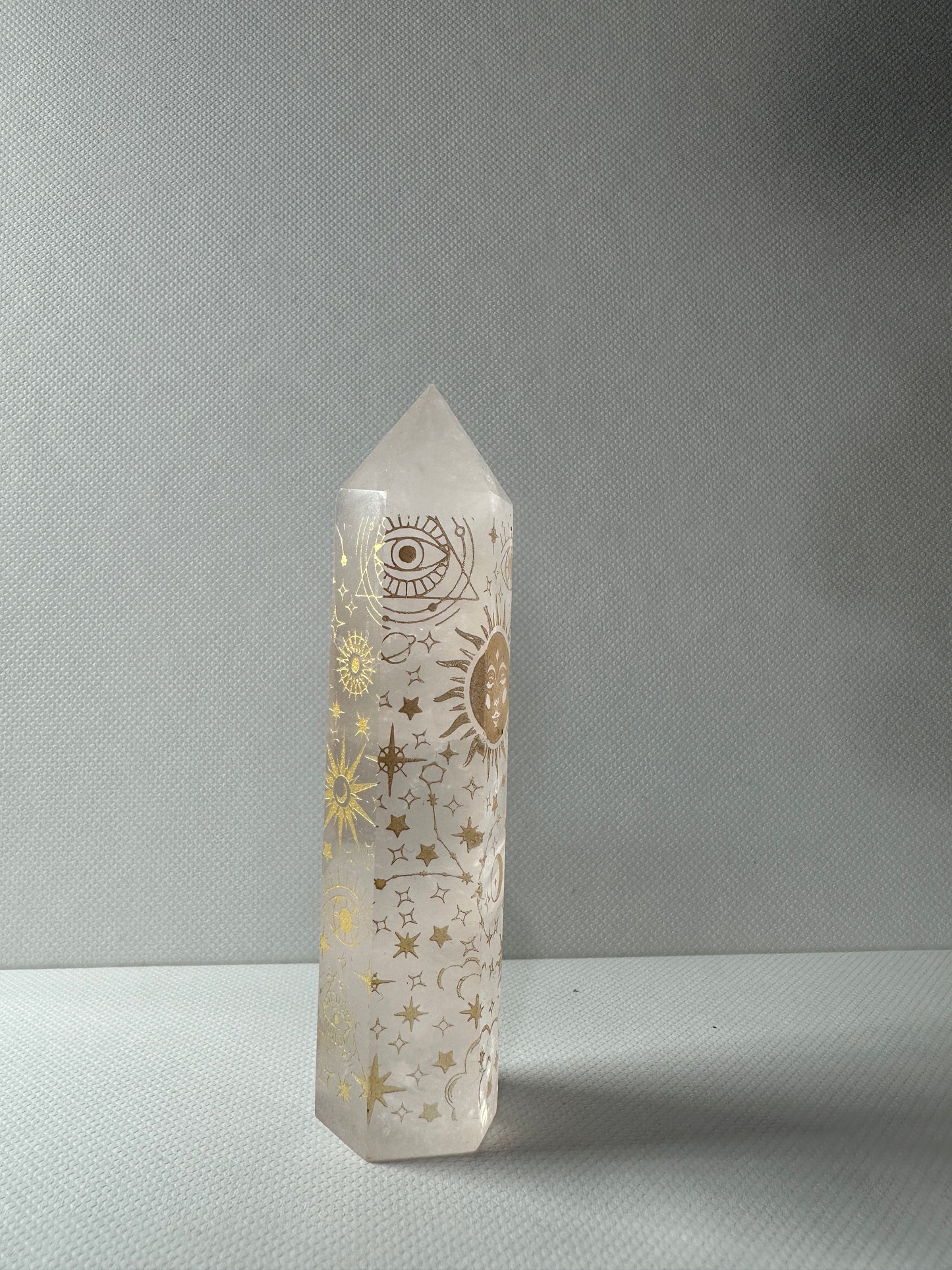 Rose Quarts Towers with Gold Engraving