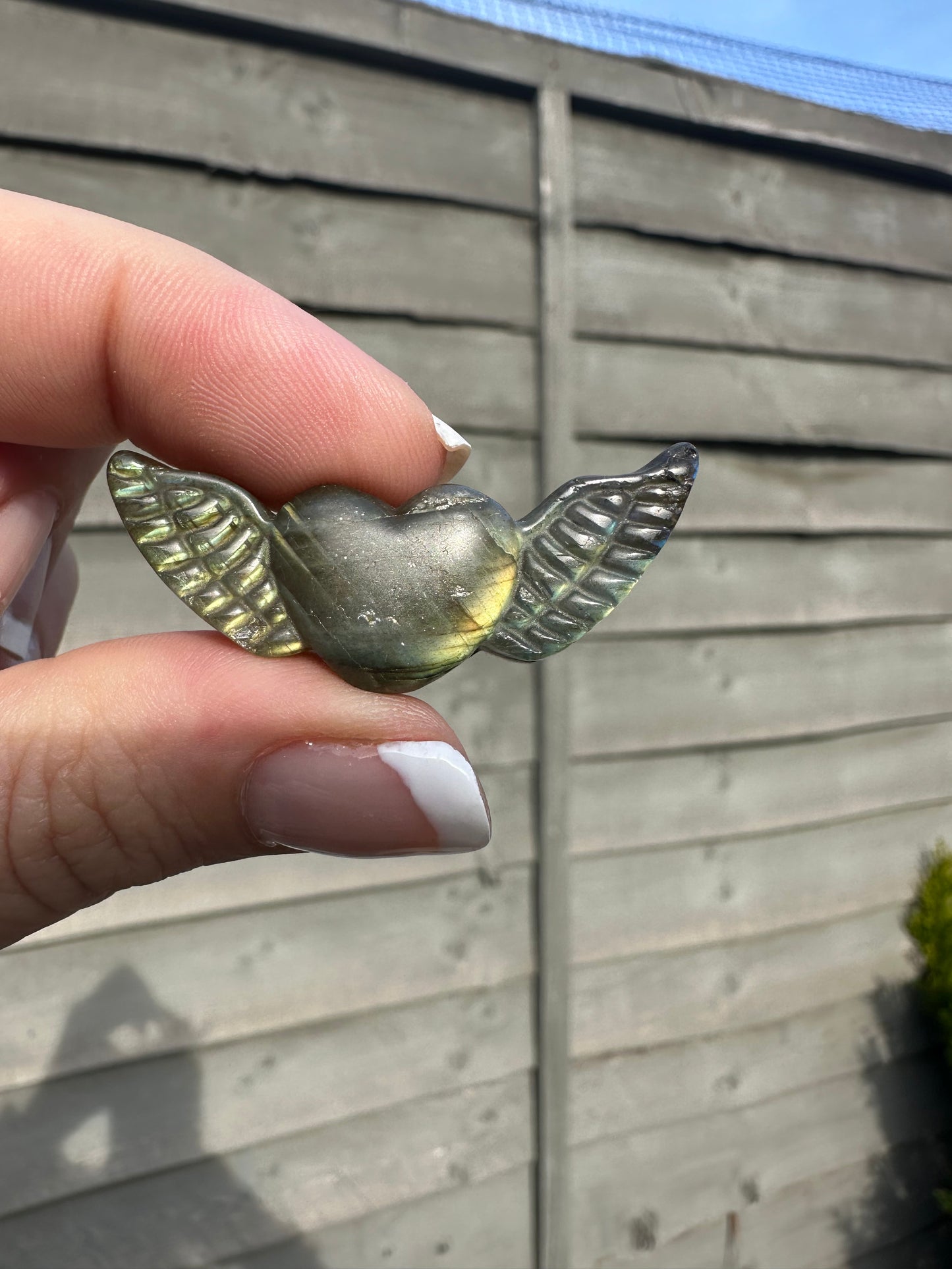 Labradorite Heart Wings Carving