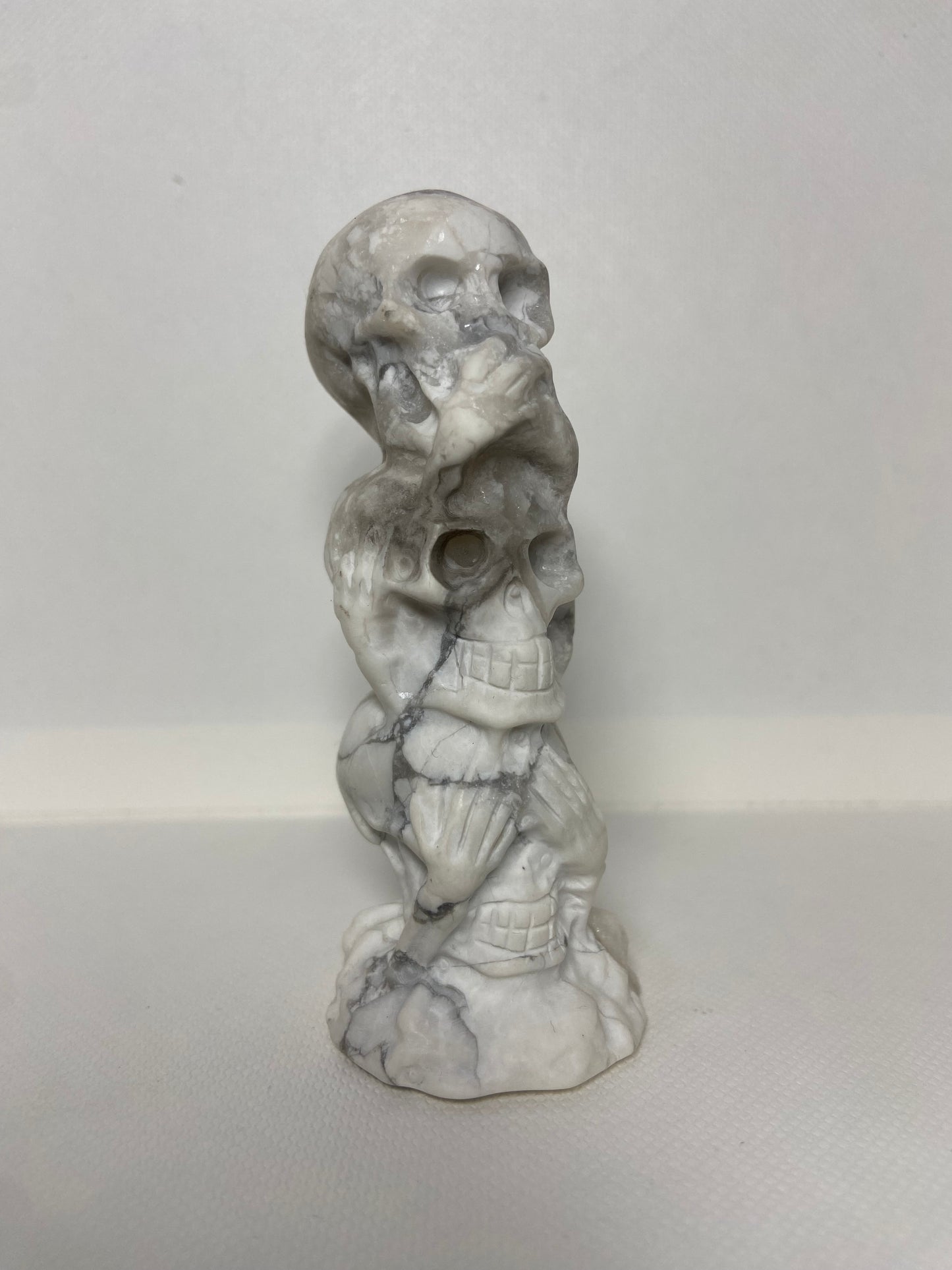 Howlite Hear No Evil See No Evil Speak No Evil Skull Carving