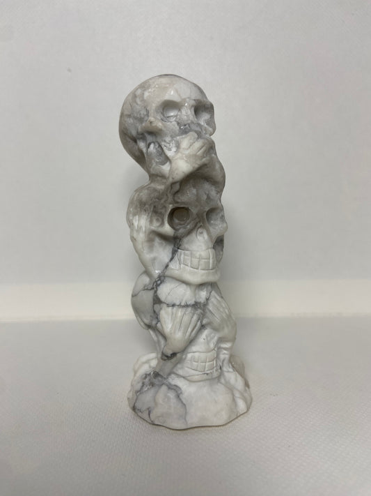 Howlite Hear No Evil See No Evil Speak No Evil Skull Carving