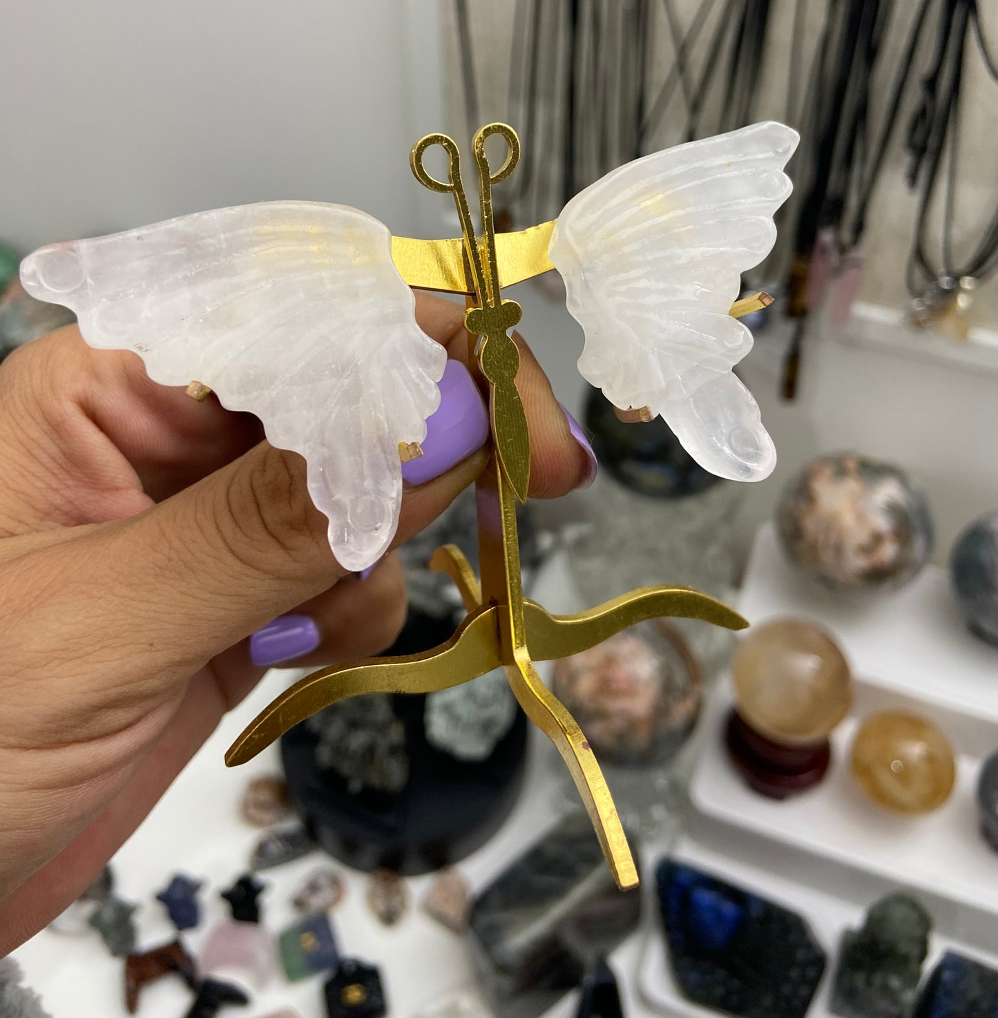 Clear Quartz Small Butterfly Wings Carving with Stand