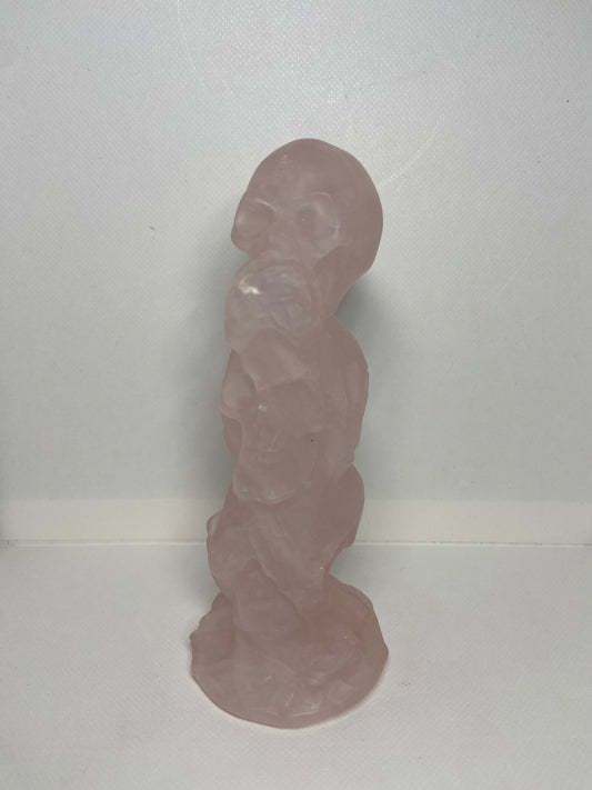 Rose Quartz Hear No Evil See No Evil Speak No Evil Skull Carving